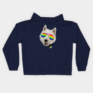 Gay Pride Westie LGBT Dog Rainbow Sunglasses Kids Hoodie